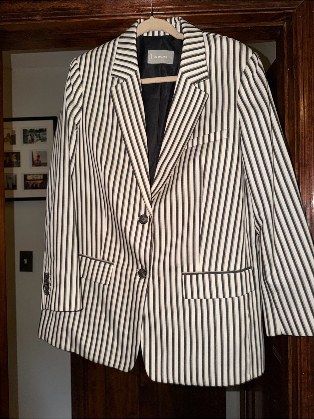 Everlane Black and White Vertical Stripe Blazer
